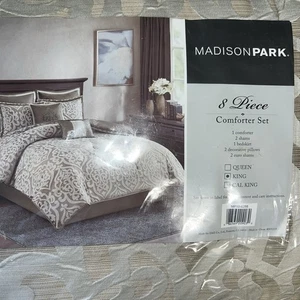 Madison Park Odette Jacquard 8 Teile Bettdecken-Set, King, hellbraun, neu mit Etikett - Bild 1 von 9