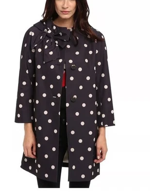 Kate Spade Black Dorothy Bow & Polka Dot Cute Jacket Trench Coat Size XL - Image 1 of 2