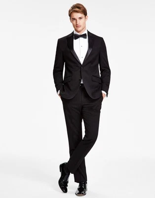 $425 BRAND NEW KENNETH COLE Mens 36R Black 2 Piece Tuxedo Suit With Pants 29x32 - Image 1 of 4