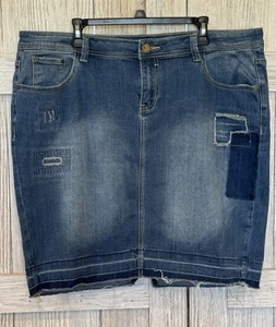 Lane Bryant Skirt Womens 20 Plus Blue Denim Stretch Mini Pencil Distressed Jean - Picture 1 of 3