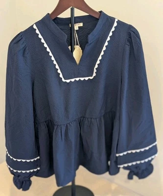 Blusa Top Jodifl Nueva con Etiquetas Para Mujer S S Peplum Liso Azul Marino Blanco Foto 1 de 4