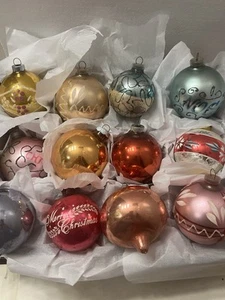 Vintage Shiny Brite Quecksilber Glas Weihnachtsschmuck Mix seltene Formen Schachtel mit 12 - Bild 1 von 12