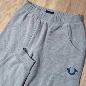 NEW True Religion Boys Sweatpants Size Large 25x30" Light Gray Blue Logo Nice - Picture 1 of 8