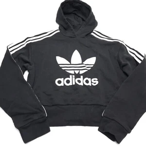 ADIDAS Girls Crop Hoodie Sweatshirt Size UK 13-14Y US L Three Stripe Sleeve Logo - Picture 1 of 7