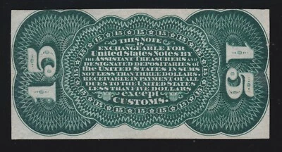 US 15c Fractional Currency Narrow Margin Green Back Specimen FR 1272sp Ch CU (13 - Image 1 of 2