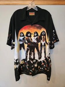 Kiss Catalog Mens Vintage Button Up Shirt 2002 Black Dragonfly Love Gun L AOP - Picture 1 of 4