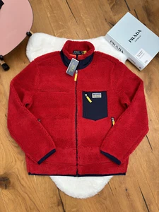 Polo Ralph Lauren Pile Fleece Jacket Hybrid Zip Red Mens soft size M Medium - Picture 1 of 18