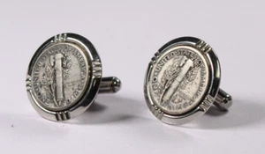 Mercury Dime Tails Side Silver Cufflinks - Picture 1 of 4