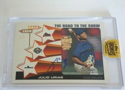 2017 Topps Archives JULIO URIAS Auto 2015 Heritage Road To Show RC TRUE #ed 1/1 - Image 1 of 2