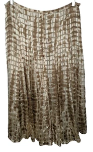 Rock Seide A-Linie Midi Muster geometrisch hellbraun braun bescheiden ausgestellt Jones York 12 - Bild 1 von 9