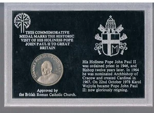 Medalla conmemorativa del Papa Juan Pablo II que marca visita a Gran Bretaña 1982 - Imagen 1 de 1