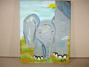 Elefant Beginn Gemälde LM Original handgemalt 8"x10" Leinwand Acryl 1 von 1 - Bild 1 von 10
