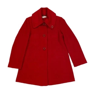 Larry Levine Wool Blend Coat Women’s Size M Red Funnel Neck Button Down Pockets - Picture 1 of 15