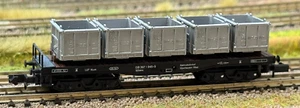 Arnold 4955 Spur N Güterwagen Tragwagen SSkms m. 5 offenen Behältern DB TOP - Bild 1 von 4