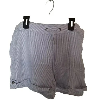 Per Se Linen shorts women Size L Elastic Back Blue Stripe  02 - Image 1 of 3