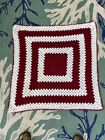 Vintage Hand Made Crochet Knitted Red White Afghan Blanket Throw 36?x 36?