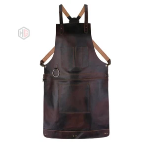 Dark Brown Full Grain Leather Apron Butcher Apron -Cook Apron -BBQ Apron -Cookin - Picture 1 of 5