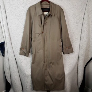 London Towne Trench Coat Mens 42 Khaki Plaid Lined Classiccore Rainwear - Picture 1 of 14
