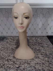Vintage Mannequin Bust Head Painted Eyes Long Neck Alien Shape 19" - Picture 1 of 12