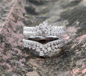 Moissanit Verstärker Ehering 14K Weißgold 2 Karat Brillant Rundschliff F/VVS1 - Bild 1 von 16