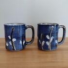 Vintage Set Of Otagiri Pussywillow Blue Stoneware Pottery Coffee Mug Japan