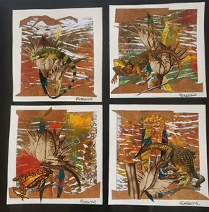 Pequeño Original Único Arte de Collage con Reptiles Papel Reciclado sobre Acrílico Reino Unido - Imagen 1 de 13