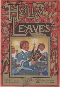 "HOLLY LEAVES"  Couverture originale entoilée FARM & COUNTRY Noël 59   30x41cm - Picture 1 of 1