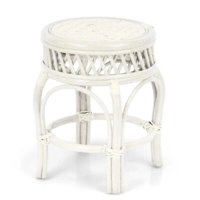 Handmade Round Stool Ginger ECO Natural Rattan Wicker ECO Plant Stand, White - Image 1 of 4