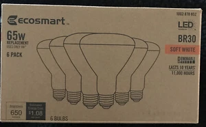 EcoSmart 65W Equivalent Soft White BR30 Dimmable LED Light Bulb 6 Pack - Picture 1 of 7