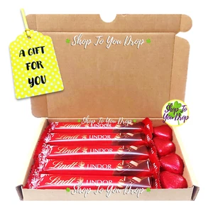 9 ITEM LINDT CHOCOLATE BAR & HEART PERSONALISED HAMPER GIFT BOX Hamper Lindor - Picture 1 of 8