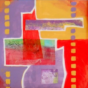 Original Art Abstract Monoprint Collage Geometric in Matte 8" x 10" - Picture 1 of 2