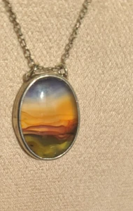Collar De Colección Firmado S Lenart Atardecer Ágata Plata Esterlina 16" - Imagen 1 de 6