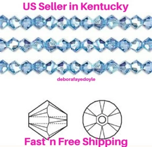 50 Stck. 4 mm Österreichischer Heller Saphir AB Blau Doppelkegel Kristall Perlen  - Bild 1 von 2