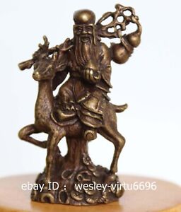 China Copper Bronze Handmade Riding Sika Deer God Of Longevity Art Statue BN023