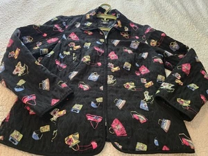 Womens Sz M Requirements Quilted Zip Up Jacket Purses Print Guc - Picture 1 of 7