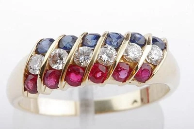 Brillant Diamant Rubin Saphir Ring 750 Gelb Gold 18 Kt Top!   - Bild 1 von 4