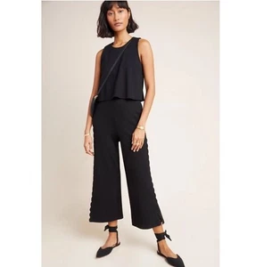 Anthropologie The Essential Jumpsuit Women’s Sz 0 Black Freya Scalloped Cropped - Picture 1 of 5