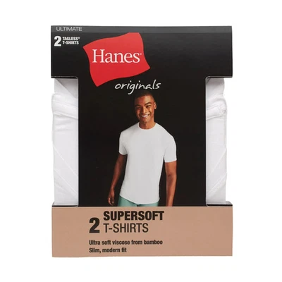 Hanes Originals Ultimate Men's SuperSoft Crewneck Undershirt  White  2-Pack - Image 1 of 4
