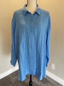 Camisa Eileen Fisher Para Mujer Clásica Cuello Lino Orgánico Abotonada Azul Talla 1X - Imagen 1 de 11