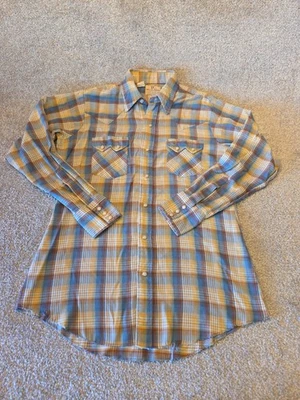 Camisa Para Hombres De Colección Dee Cee Western Pearl Snap Diente de Sierra Botón a Cuadros Grande Azul Tostado Foto 1 de 4