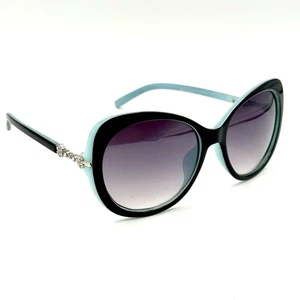 Allure Genesis Designer Round Sunglasses Black & Blue Frame Rhinestone Accents - Picture 1 of 16
