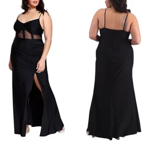 Emerald Sundae Strappy-Corset Slit Front Gown Evening Dress Black Plus 22 NWT - Bild 1 von 16