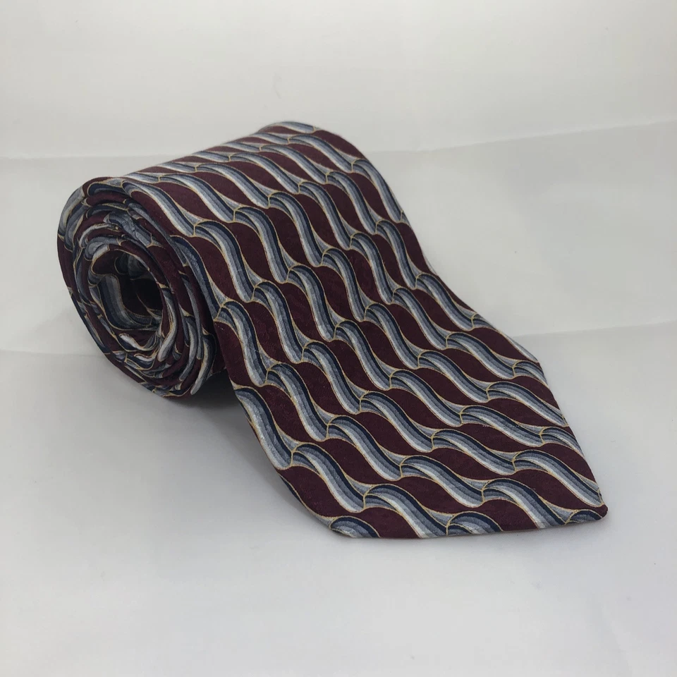 "Corbata de diseñador Albert Nipon geométrica azul rojo plata 57,5"" x 4""" Foto 1 de 4