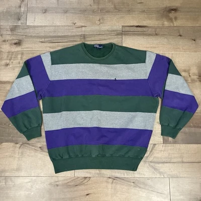 Suéter Polo Ralph Lauren Vintage Para Hombre Talla XL Rayas Cuello Redondo Púrpura Verde Foto 1 de 4