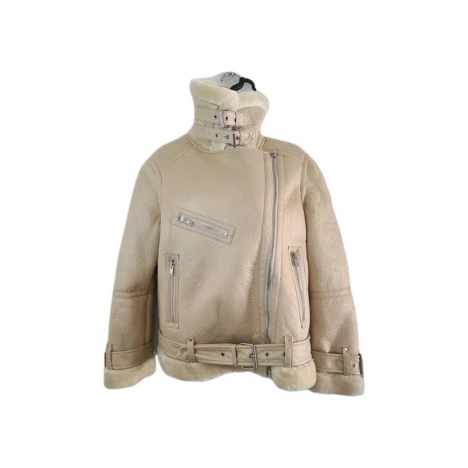 Chaqueta de motociclista Topshop para mujer color tostado de piel de oveja talla 6 Foto 1 de 4
