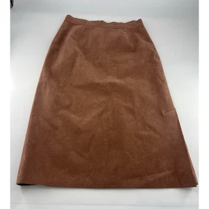 Vintage Suede Skirt Womens Size 10 Pink Rust Midi Slit Zip Boho Minimalist - Picture 1 of 9