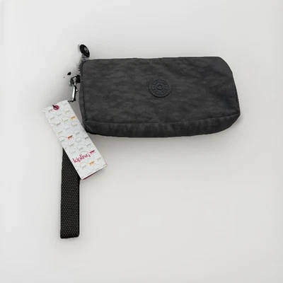 Kipling ~ Cartera Muñequera Cremallera Alrededor 7" x 4" Gris Claro Arrugado Nylon NUEVO Foto 1 de 4