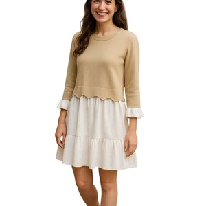Pulloverkleid Damen S beige weiß Preppy Academia weich Mädchen minimalistisch neutral - Bild 1 von 11
