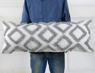 Diamond Pattern Extra Long Pillow Covers 16 x 36,Plush Chenille Decorative Lo... - Image 1 of 4