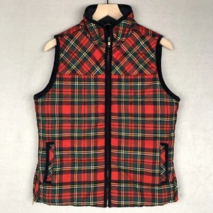 J. CREW Tartan Plaid Mountain Wool Blend Puffer Vest Sz M Red Velvet Trim $138 - Picture 1 of 14